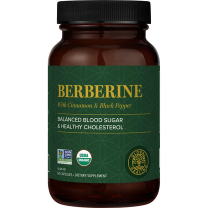 Global Healing Center Organic Berberine 1200mg with Cinnamon & Black Pepper – 60 Capsules