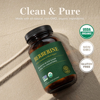 Global Healing Center Organic Berberine 1200mg with Cinnamon & Black Pepper – 60 Capsules
