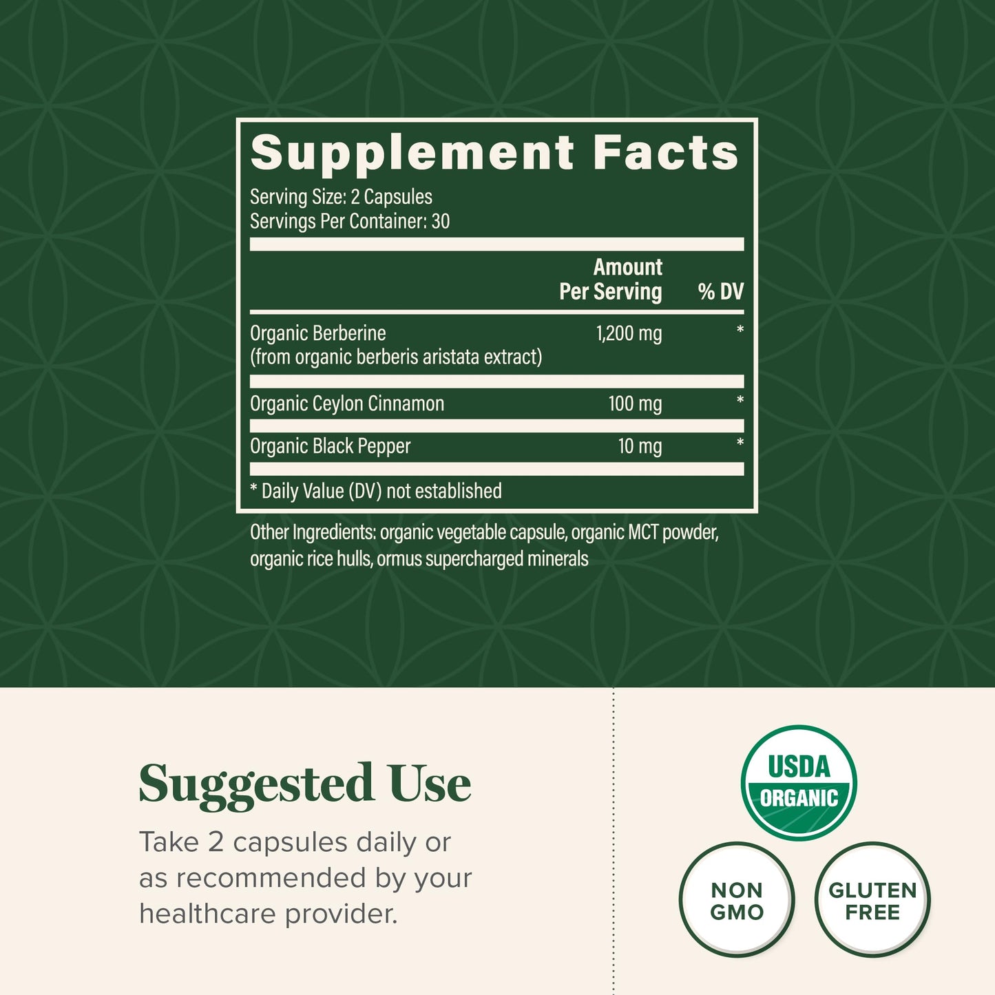 Global Healing Center Organic Berberine 1200mg with Cinnamon & Black Pepper – 60 Capsules