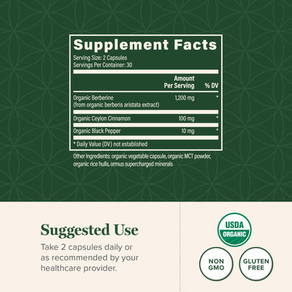 Global Healing Center Organic Berberine 1200mg with Cinnamon & Black Pepper – 60 Capsules