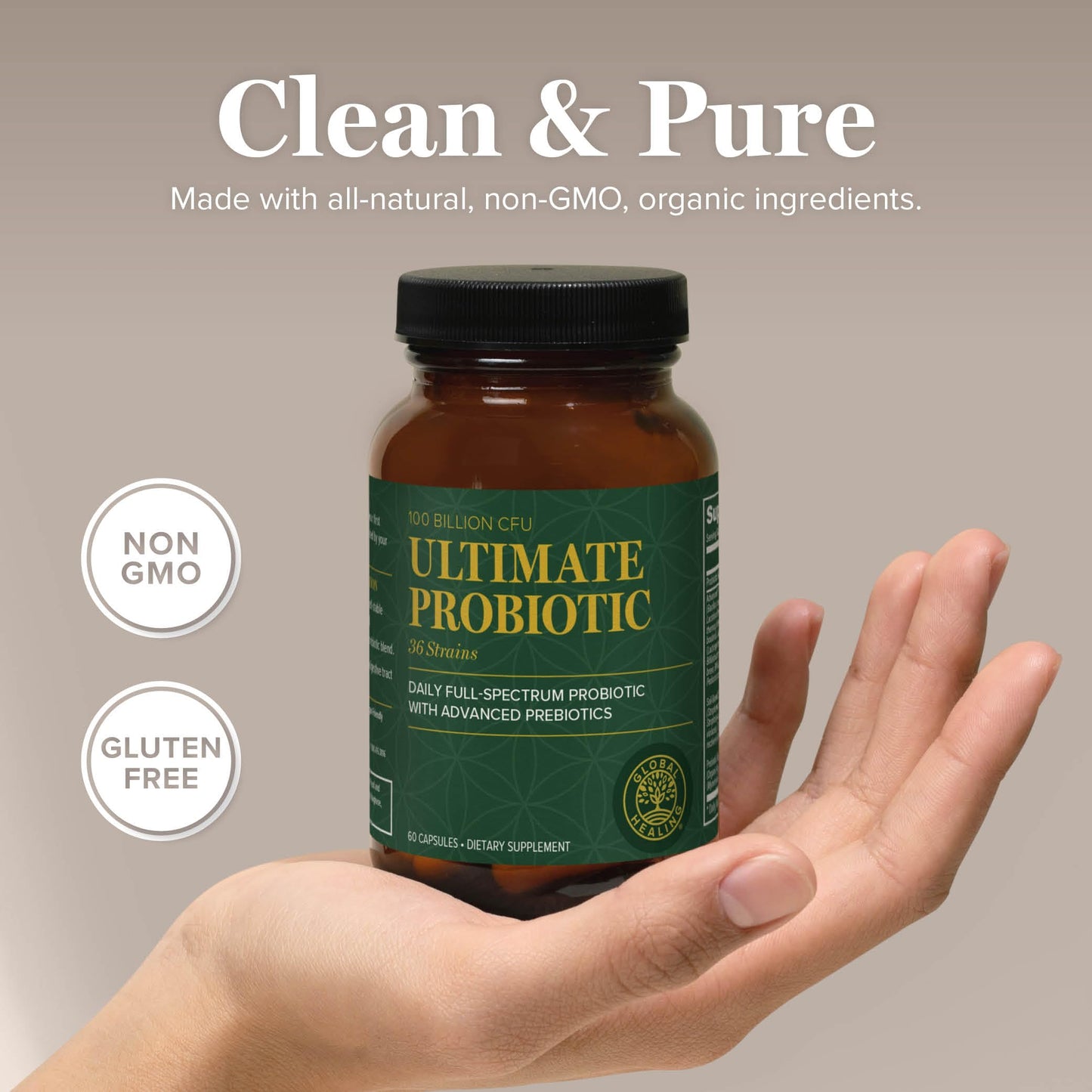Global Healing Center Ultimate Probiotic Blend with Prebiotics — 100 Billion CFU, 60 Capsules
