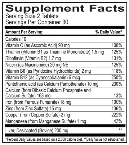 Globulo Rojo Iron Supplement - High Potency Iron & B Vitamins (60 Tablets)