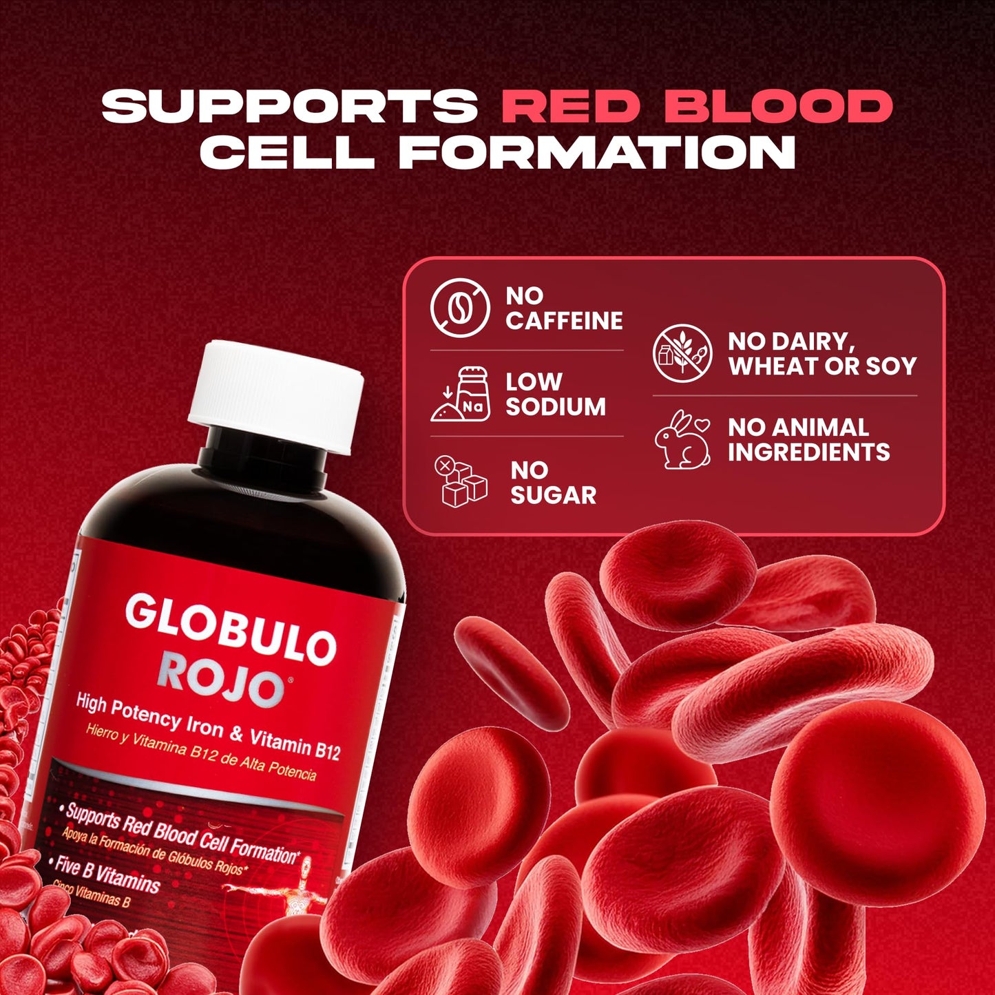 Globulo Rojo Iron Supplement – High-Potency Vegan Liquid Iron + B Vitamins, 16 Oz