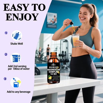 GLOVVUUP Magnesium 12-in-1 Complex 1000mg | Liquid Drops with Glycinate & More