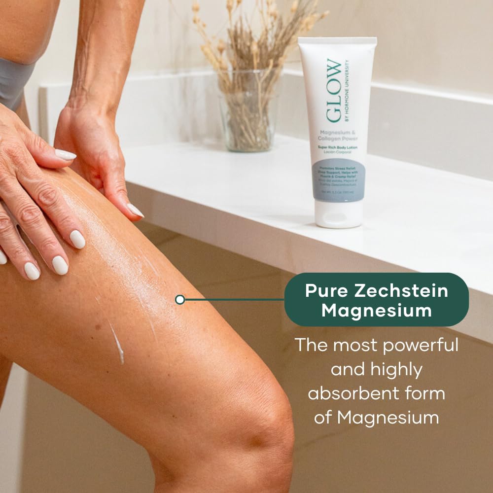 Glow by Hormone University - Magnesium Lotion with Collagen - Magnesium Cream - Bedtime Routine Sleep Lotion - The Highest Concentration of Genuine Zechstein Magnesium Chloride (Pack of 1)