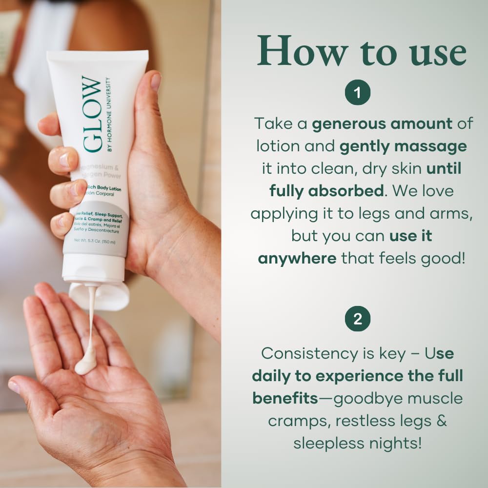 Glow by Hormone University - Magnesium Lotion with Collagen - Magnesium Cream - Bedtime Routine Sleep Lotion - The Highest Concentration of Genuine Zechstein Magnesium Chloride (Pack of 1)