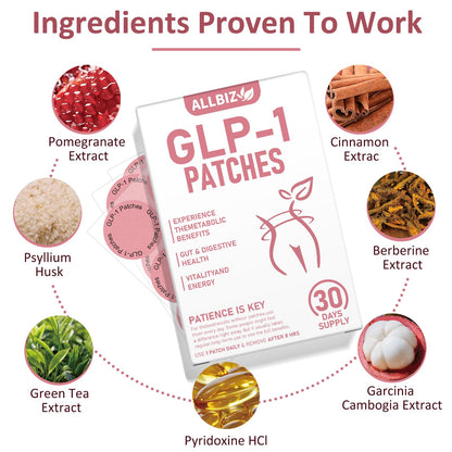 GLP-1 Patches | All Natural Formula | Berberine, Pomegranate, Green Tea, L-Glutamine | New & Improved Kind of GLP-1 Patches | 30 Count
