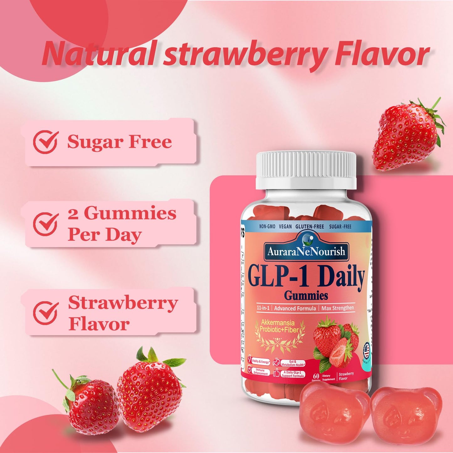 AuraraNeNourish 2-Pack GLP-1 Probiotic Gummies with Akkermansia & Berberine