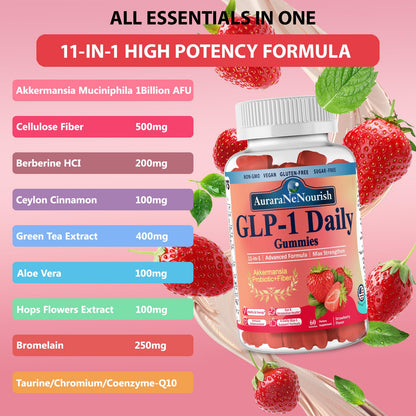 AuraraNeNourish 2-Pack GLP-1 Probiotic Gummies with Akkermansia & Berberine