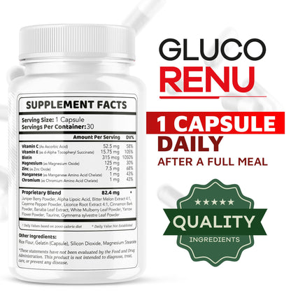 (3 Pack) Gluco Renu Capsules – Premium GlucoRenu Supplement, 90 Capsules