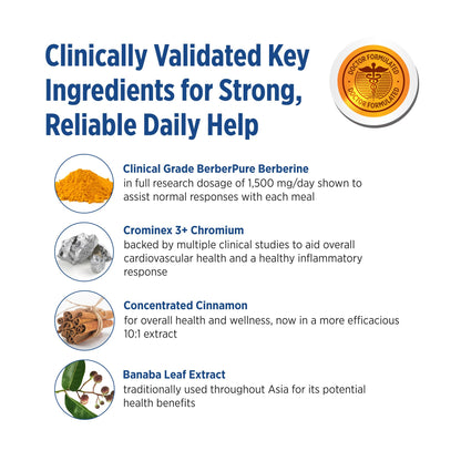 DOCTORS' PREFERRED GlucoGold with Berberine, Cinnamon, Chromium & Banaba Leaf – 90 Tablets