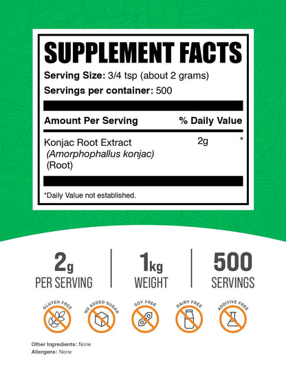Glucomannan Powder (Konjac Root) - Gluten Free, 2g per Serving | BulkSupplements