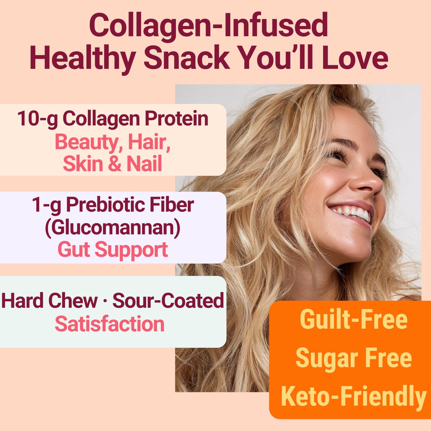 High-Fiber Keto Snacks - Gluten Free, No Sugar, Low Carb | Collagen Protein Gummies