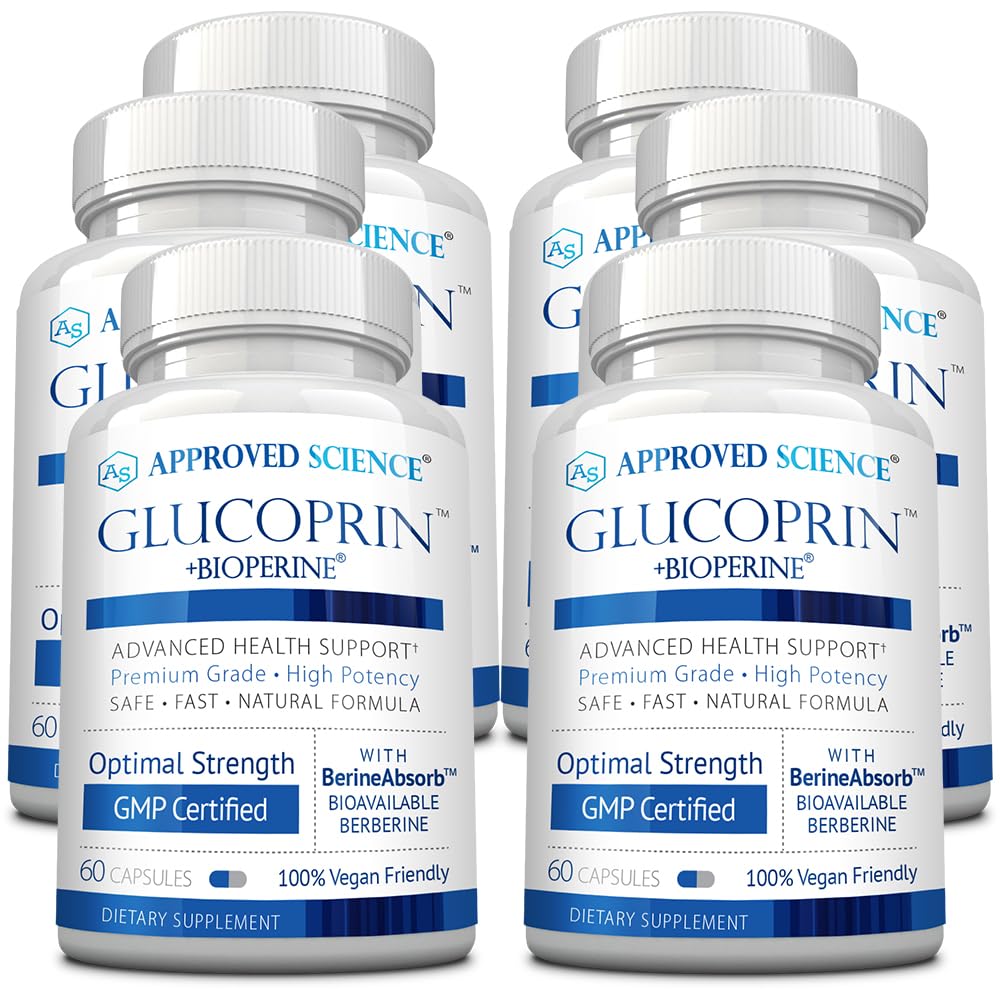 Approved Science Glucoprin – 250 mg Berberine, Mulberry, Cinnamon | 60 Vegan Capsules | Pack of 6 | Made in USA