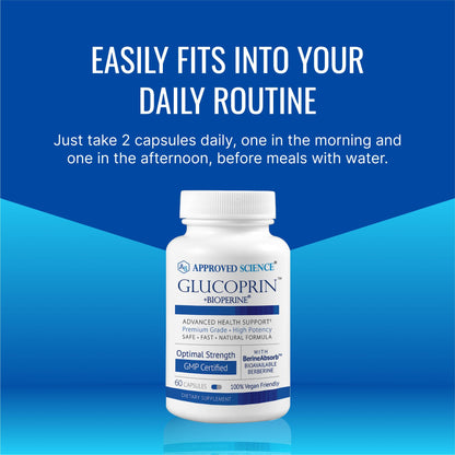 Approved Science Glucoprin – 250 mg Berberine, Mulberry, Cinnamon, BioPerine – Non-GMO, Made in USA – 3-Pack, 60 Vegan Capsules per Bottle