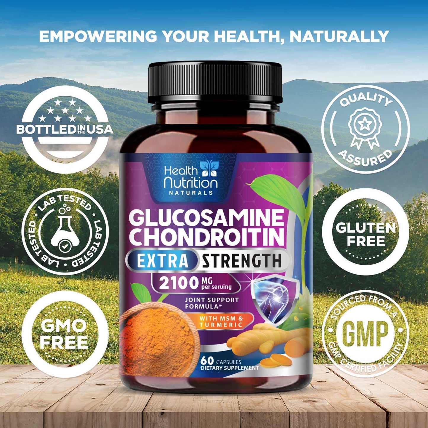 Glucosamine Chondroitin 2100mg – 3X Strength Joint Support (60 Capsules) – USA Bottled