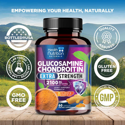 Glucosamine Chondroitin 2100mg – 3X Strength Joint Support (60 Capsules) – USA Bottled