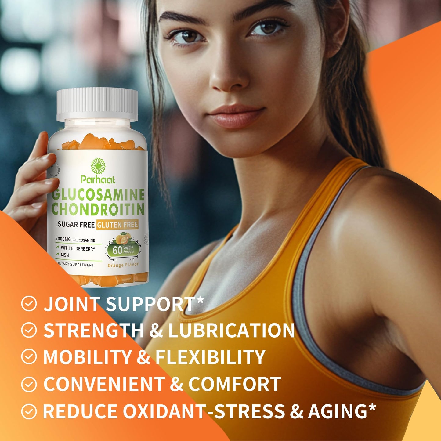 Best Glucosamine Chondroitin Gummies with MSM & Elderberry – Extra Strength Joint Support (Orange)