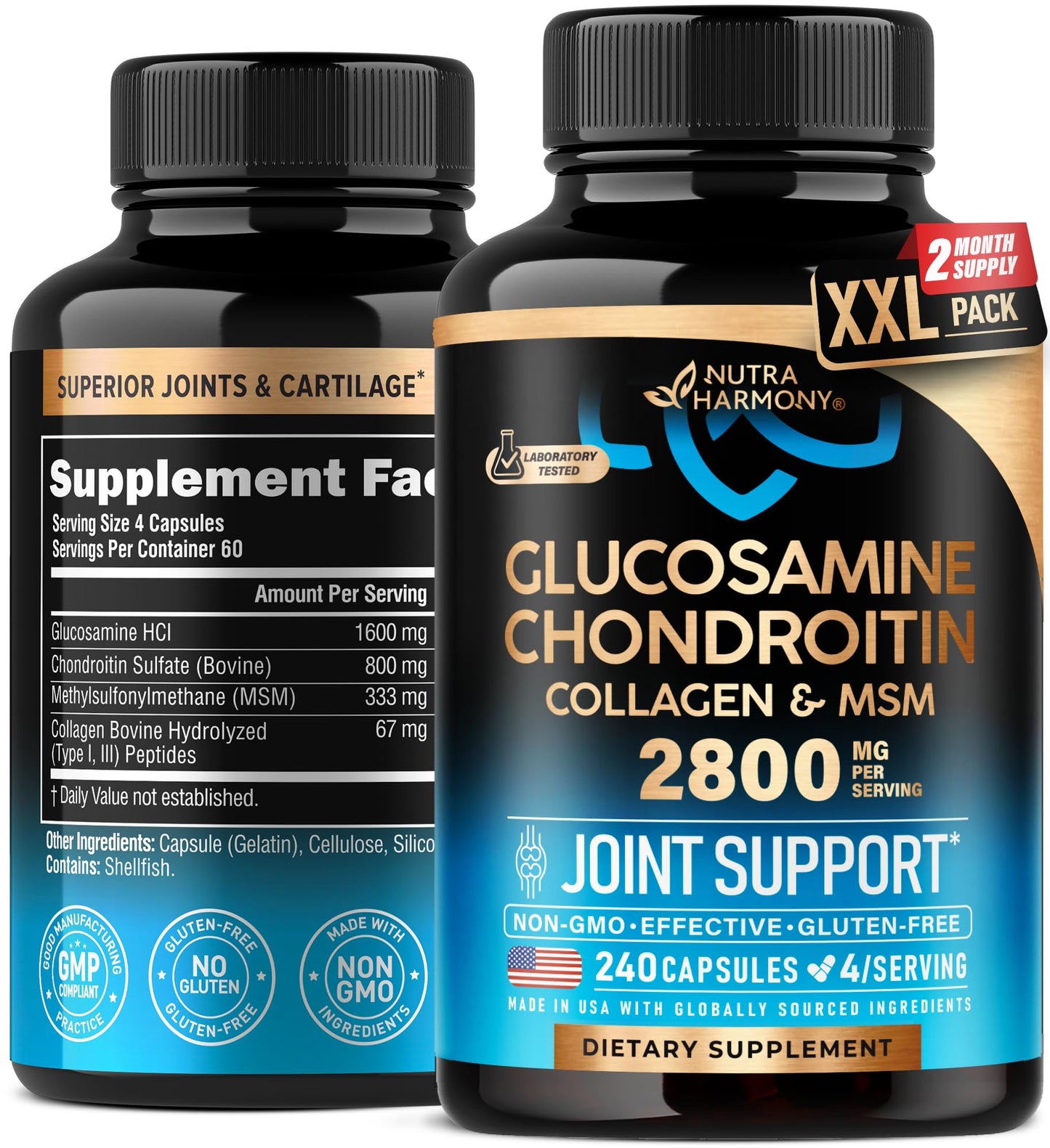 Glucosamine Chondroitin MSM Collagen – Joint Support (240 Caps) | Made in USA