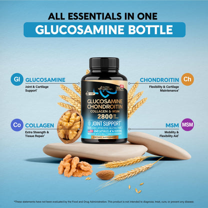Glucosamine Chondroitin MSM Collagen – Joint Support (240 Caps) | Made in USA