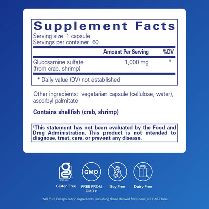 Pure Encapsulations Glucosamine Sulfate 1000 mg | Joint Support, Cartilage Health & Connective Tissue | 60 Capsules