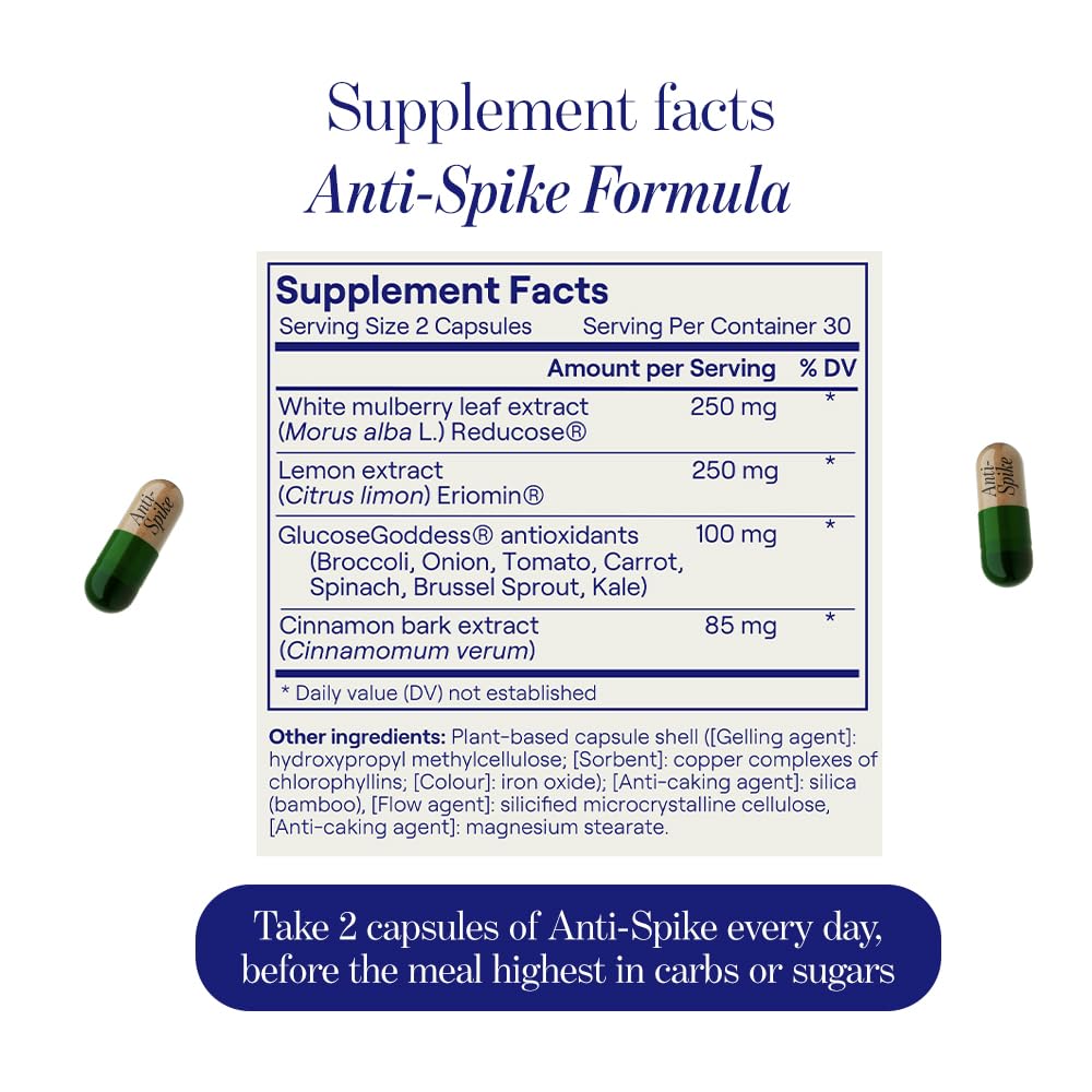 Anti-Spike Formula by The Glucose Goddess - Supports Healthy Blood Sugar Within Normal Range | Vegan | Gluten-Free | 60 Capsules