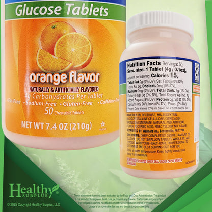 Healthy Surplus Glucose Tablets – 50 Chewables & Vital Volume Tips Card