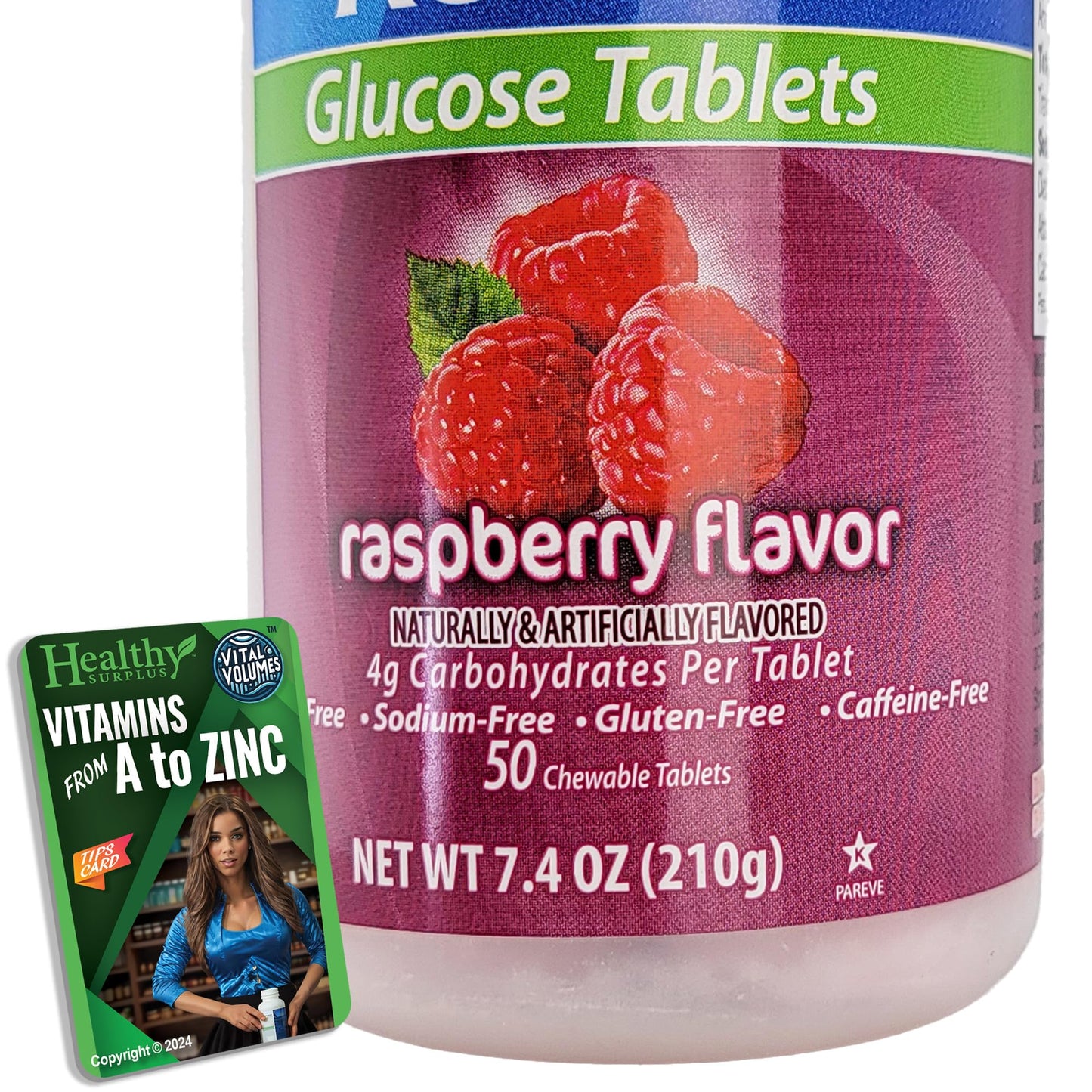 Glucose Tablets - 50 Chewable Tablets & Vital Volume Tips Card (Raspberry)