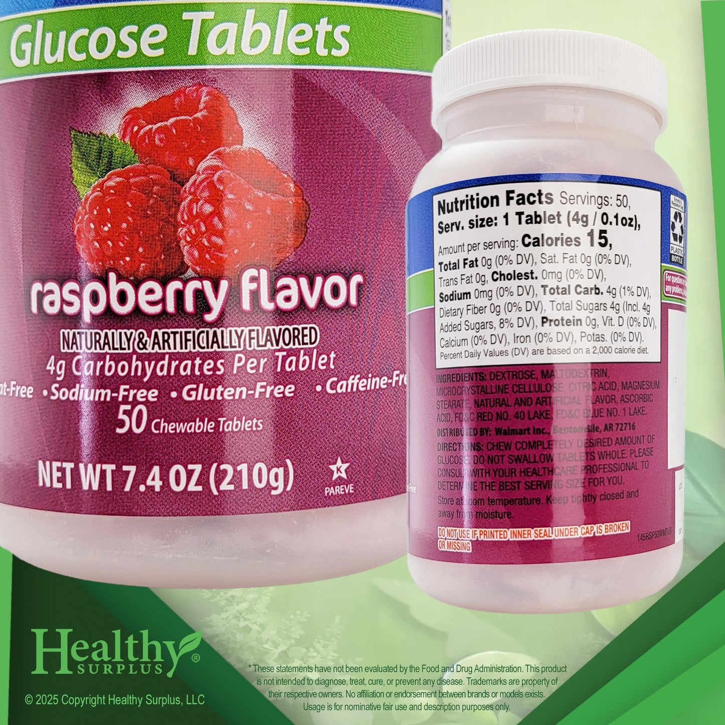 Glucose Tablets - 50 Chewable Tablets & Vital Volume Tips Card (Raspberry)