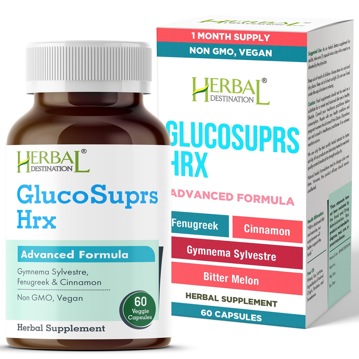GlucoSuprs Hrx - Herbal Blend with Gymnema, Cinnamon & More | 60 Capsules