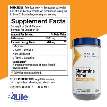 4Life Glutamine Prime - Immune Support with NanoFactor | 120 Veggie Capsules