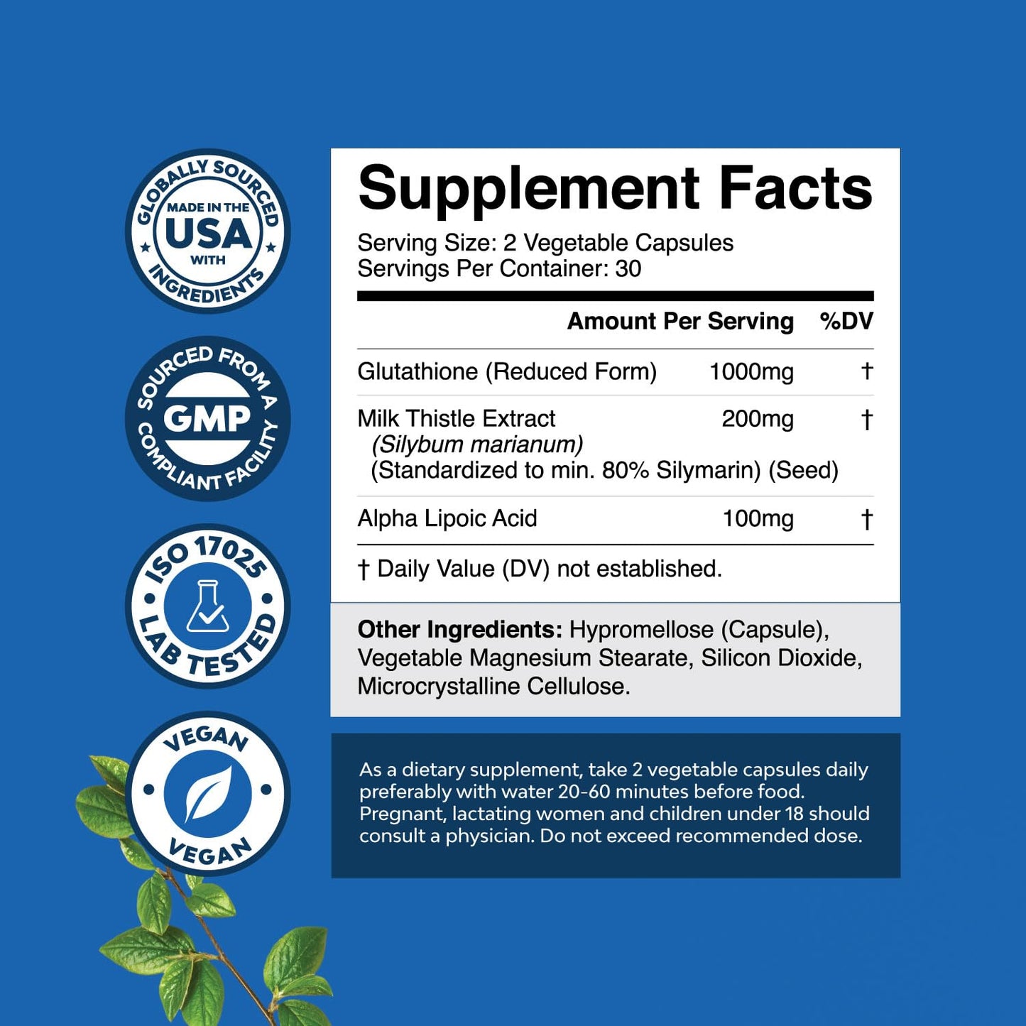 Reduced Glutathione + Milk Thistle 1000mg - Skin Radiance, Liver & Immune Support | 60 Count