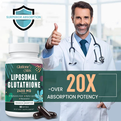 8-in-1 Liposomal Glutathione 2400 MG | High Absorption Antioxidant Formula – 180 Softgels