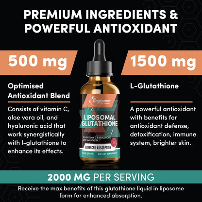 Zeylamum 2000MG Liposomal Glutathione Drops – Ultra Absorption & Skin Support, 16.16 oz