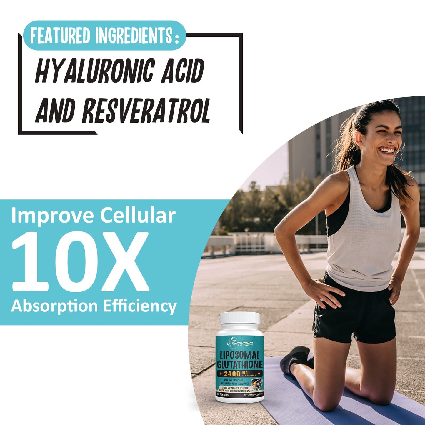 Zeylamum 2400 MG Liposomal Glutathione Softgels – High Absorption, Hyaluronic Acid & Resveratrol, 240 Softgels