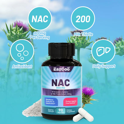 NAC 800mg + Milk Thistle 200mg Capsules – Antioxidant, 90 Count, Vegan