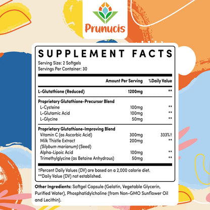 Prunucis 2400MG Liposomal Glutathione with Vitamin C, Milk Thistle & Alpha-Lipoic Acid — 180 Softgels