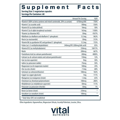 Vital Nutrients Multi-Nutrients with Iron and Iodine - Vegetarian Multivitamin (180 Capsules)