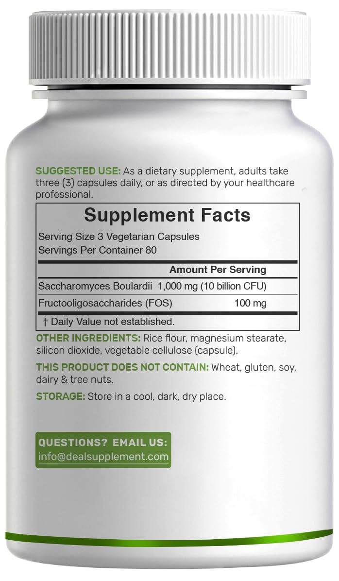 Saccharomyces Boulardii Probiotics + FOS – 10 Billion CFU, 240 Veggie Capsules | Gut, Immune & Digestive Health – Non-GMO