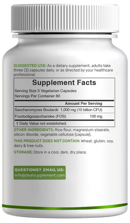 Saccharomyces Boulardii Probiotics + FOS – 10 Billion CFU, 240 Veggie Capsules | Gut, Immune & Digestive Health – Non-GMO