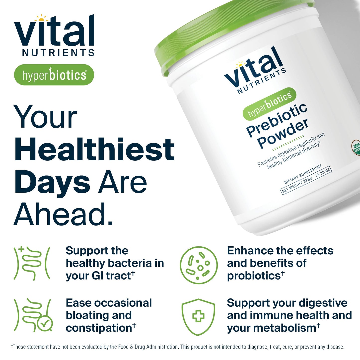Hyperbiotics Vital Nutrients Organic Prebiotic Fiber Powder | Gut Health & Digestive Regularity | 54 Servings