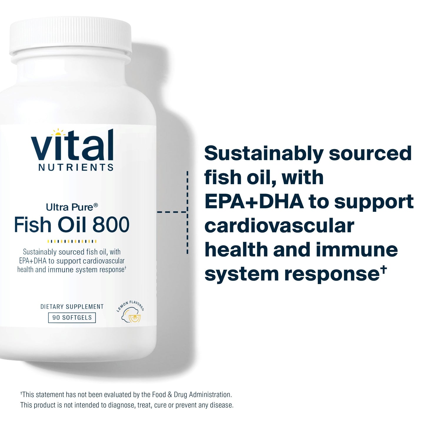 Vital Nutrients Ultra Pure Fish Oil 800 – High EPA & DHA Omega-3, Lemon, 90 Softgels