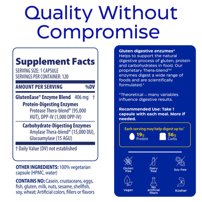 Enzymedica GlutenEase — Fast-Acting Digestive Enzymes for Gluten & Casein, 120 Capsules