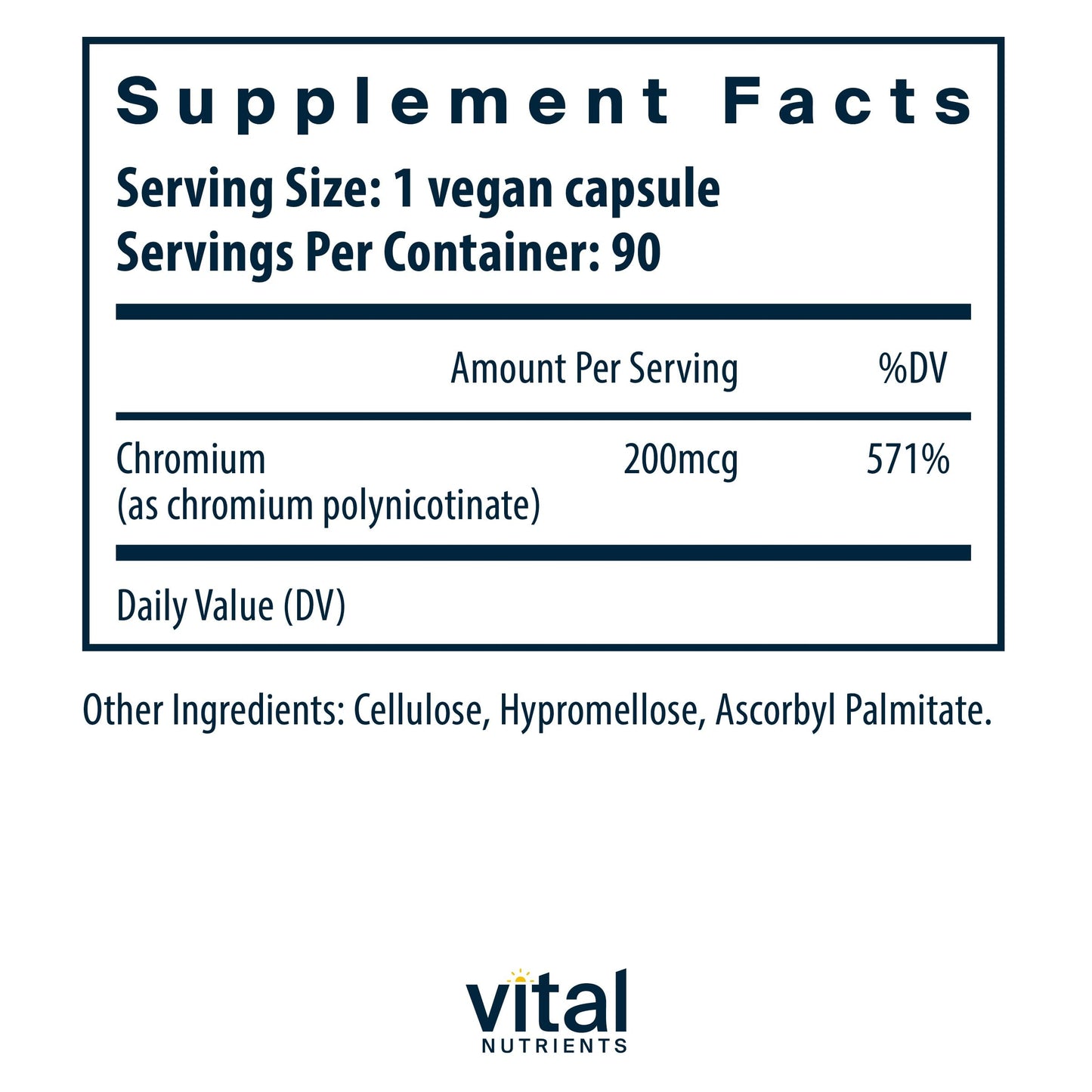 Vital Nutrients Chromium Polynicotinate 200mcg | Chromium Supplements for Healthy Fat and Carbohydrate Metabolism | Cholesterol Maintenance | Gluten-Free | Non-GMO | 90 Capsules