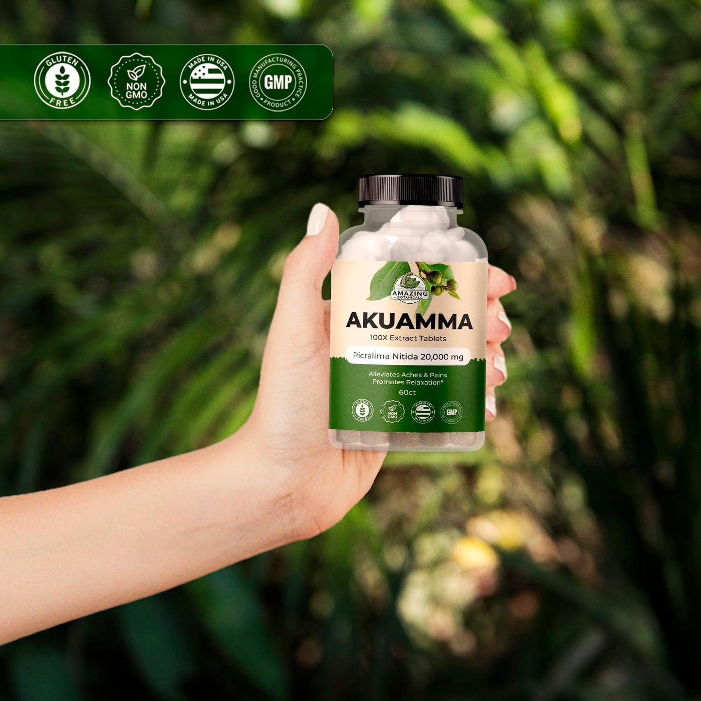 Amazing Botanicals Akuamma Extract Tablets – 200 mg, 90 Count | Focus & Calm