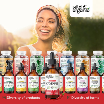 Wild & Organic Cayenne Pepper Tincture - Digestive Support, Alcohol-Free Drops, 2 fl oz