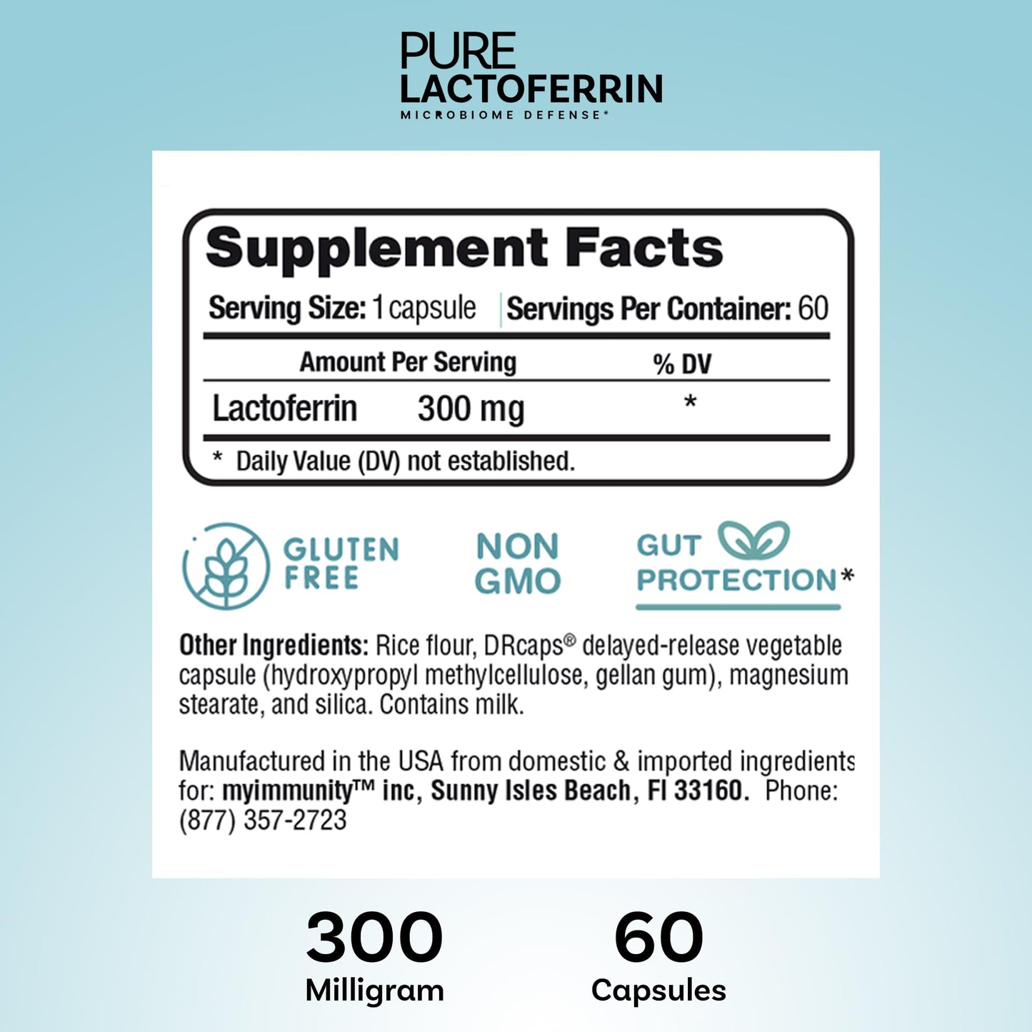 MyImmunity Pure Lactoferrin 300mg | Immune Support & Iron Absorption | Gluten-Free (60 Capsules)