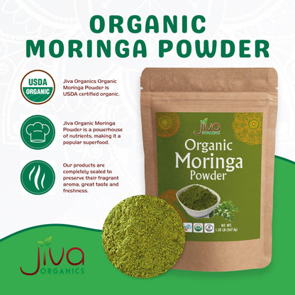 Jiva Organics Moringa Powder 1.25LB - USDA Organic Moringa Leaf Powder | Vegan
