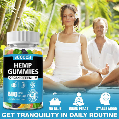SUOOCH 4 Packs Natural Hemp Gummies | High-Potency Hemp Oil Extract | Gluten-Free Gummies for Adults