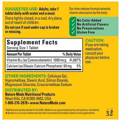Nature Made Vitamin B12 1000 mcg Time Release Tablets – 75 Day Supply